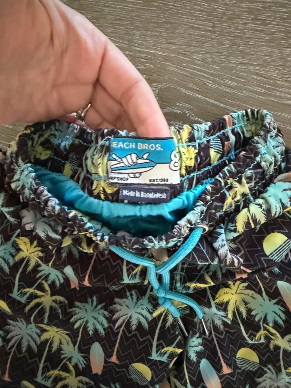 Boys Beach Bros black/yellow/blue palm tree bathing suit swim trunks size 8
